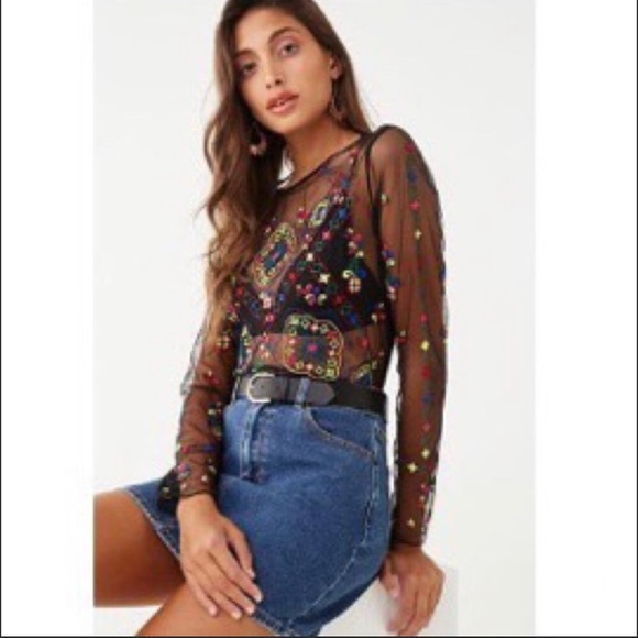 🍂HOST PICK🍂 Colorful Ornate Embroidered Mesh Top - Picture 2 of 4